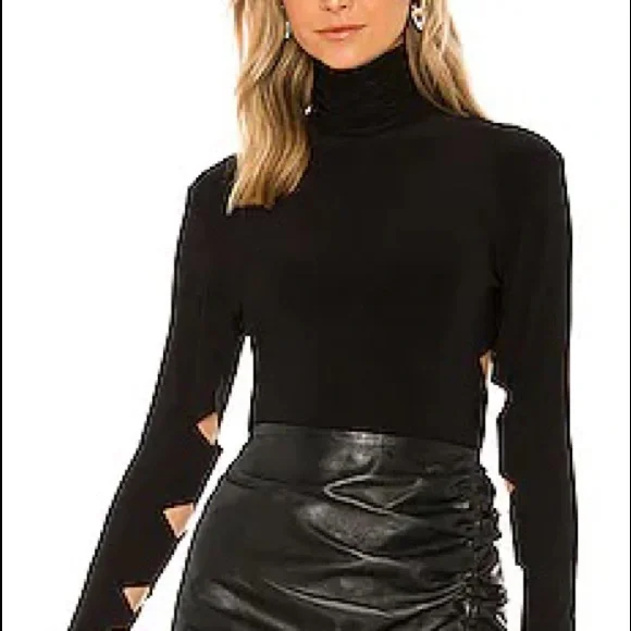 NORMA KAMALI “ALLIGATOR” CUTOUT MOCK-NECK BODYSUIT, SZ S BLACK NWT!! - Picture 16 of 16